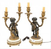 PAIR OF BRONZE FIGURED CANDELA