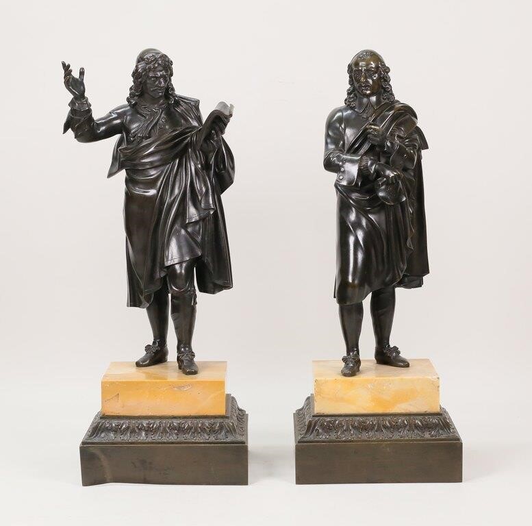 PAIR OF BRONZE FIGURES MOLIERE &