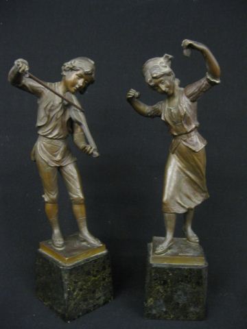 Pair of Bronze Figurines of Boy &