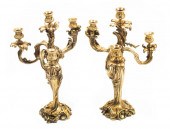 PAIR OF BRONZE FOUR-LIGHT CAND