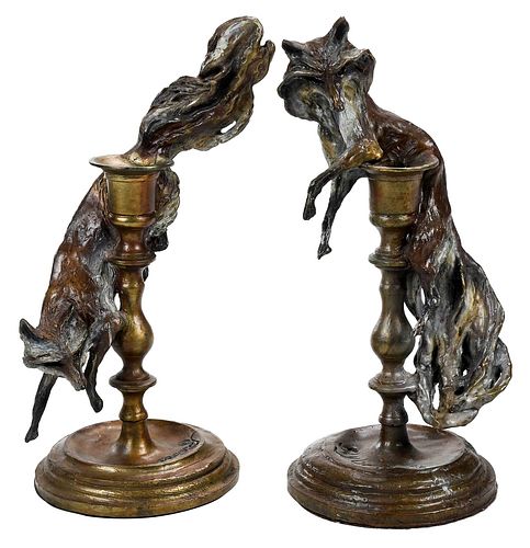 PAIR OF BRONZE FOX FORM S