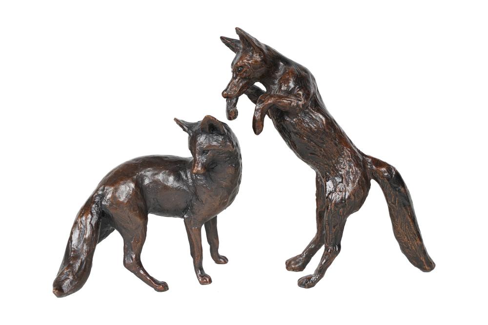 PAIR OF BRONZE FOXES3 1/2 inches