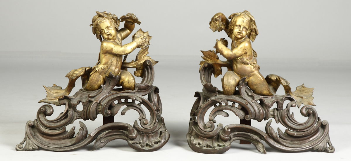 Pair of Bronze French Chenets