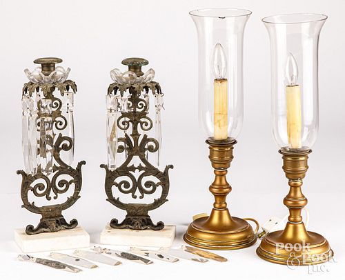 PAIR OF BRONZE GIRANDOLES, BRASS
