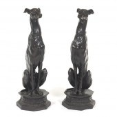 PAIR OF BRONZE GREYHOUND SCULP