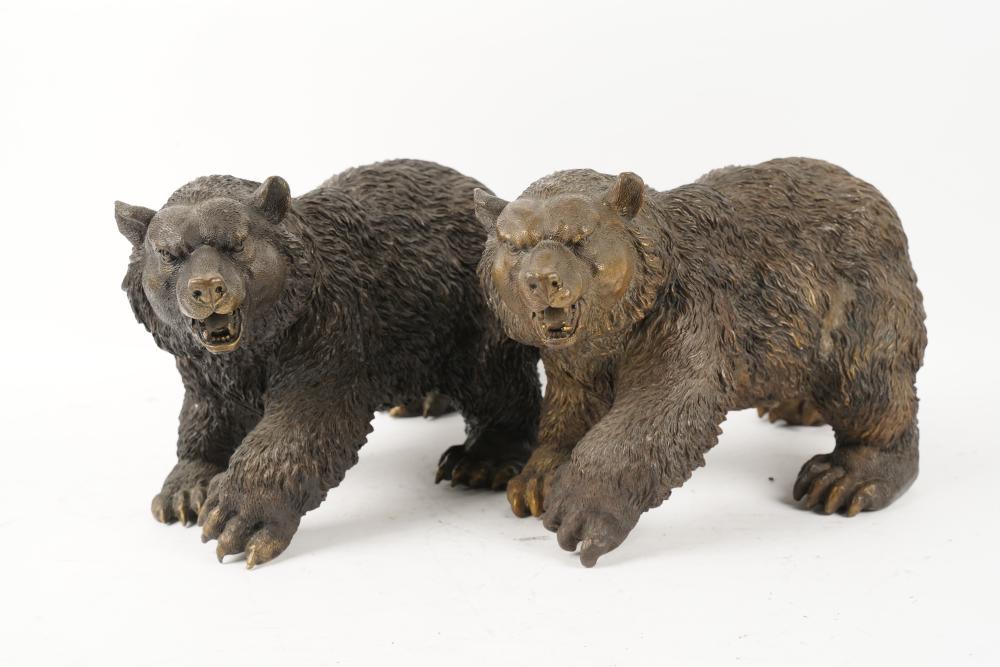 PAIR OF BRONZE GRIZZLY BEAR
