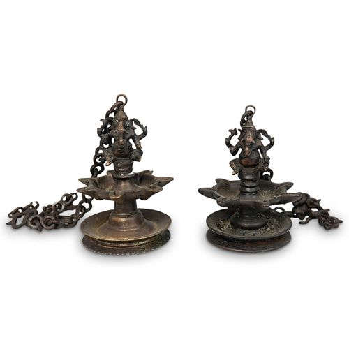 PAIR OF BRONZE HANGING GANESHA