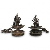 PAIR OF BRONZE HANGING GANESHA