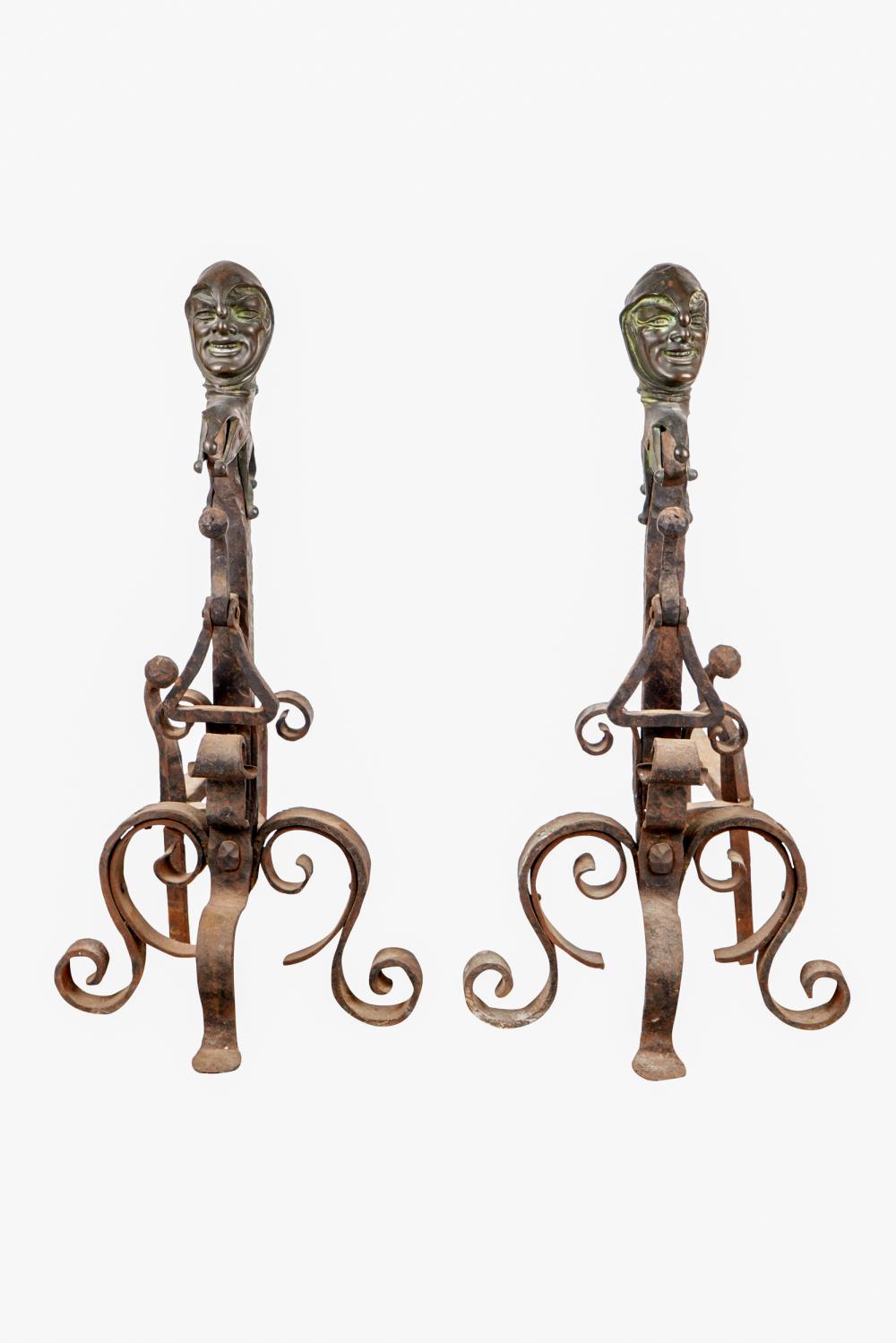 PAIR OF BRONZE & IRON JESTER FORM