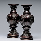 Pair of Bronze Japanese Vases