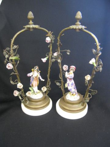 Pair of Bronze Marble & Porcelain