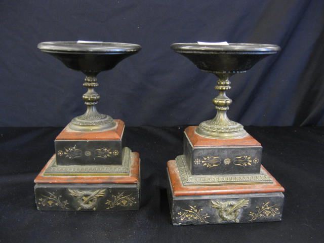 Pair of Bronze & Marble Mantle Urns