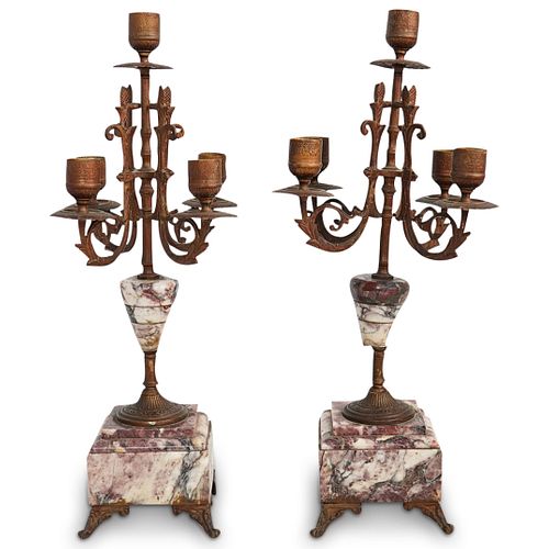 PAIR OF BRONZE & MARBLE