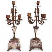 PAIR OF BRONZE & MARBLE CANDEL