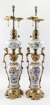 PAIR OF BRONZE-MOUNTED CHINESE