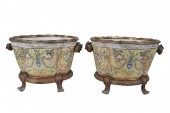 PAIR OF BRONZE-MOUNTED OVAL PO