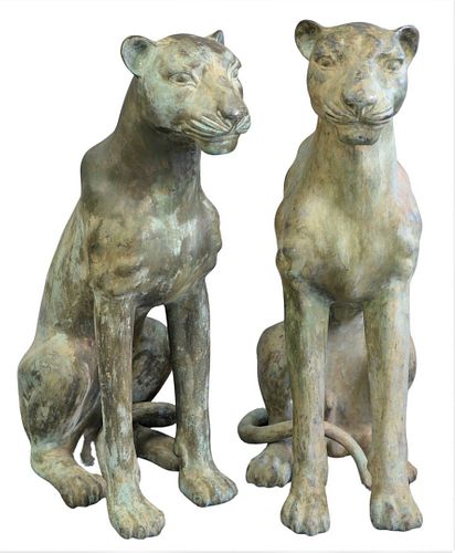 PAIR OF BRONZE OUTDOOR LEOPARDS,