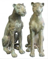 PAIR OF BRONZE OUTDOOR LEOPARD