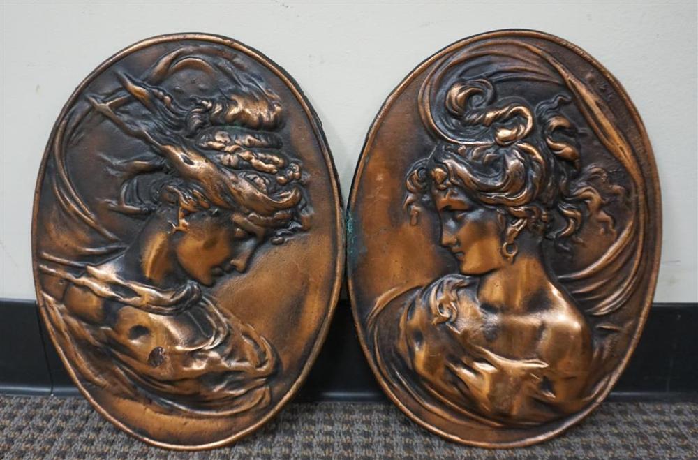 PAIR OF BRONZE PLAQUES OF WOMEN, H: