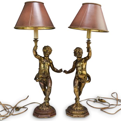 PAIR OF BRONZE PUTTI ANGEL