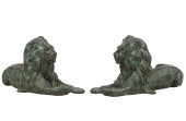 PAIR OF BRONZE RECUMBENT LION