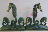 PAIR OF BRONZE SEAHORSE BOOKEN