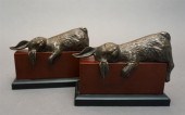 PAIR OF BRONZE SLEEPING BUNNY