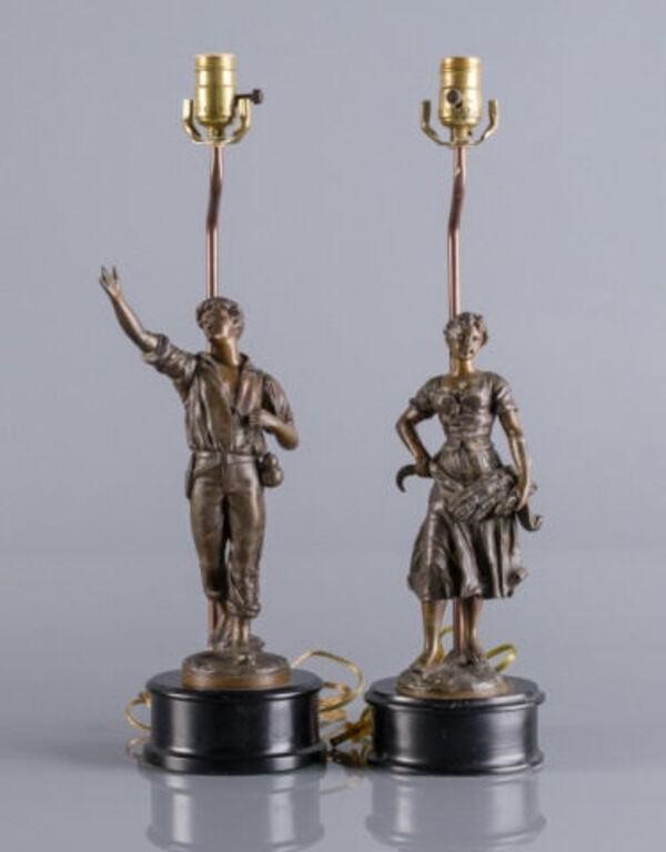 PAIR OF BRONZE SPELTER FIGURAL