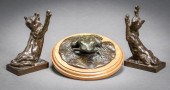 PAIR OF BRONZE STRETCHING CAT