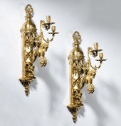 PAIR OF BRONZE THREE-LIGHT EQU