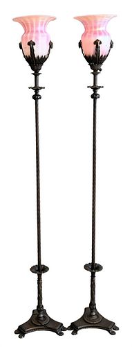 PAIR OF BRONZE TORCHIERE FLOOR