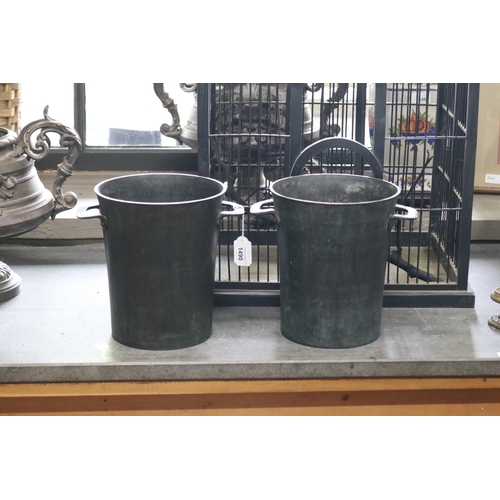 Pair of bronze twin handled wine