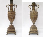 PAIR OF BRONZE URNS CONVERTED