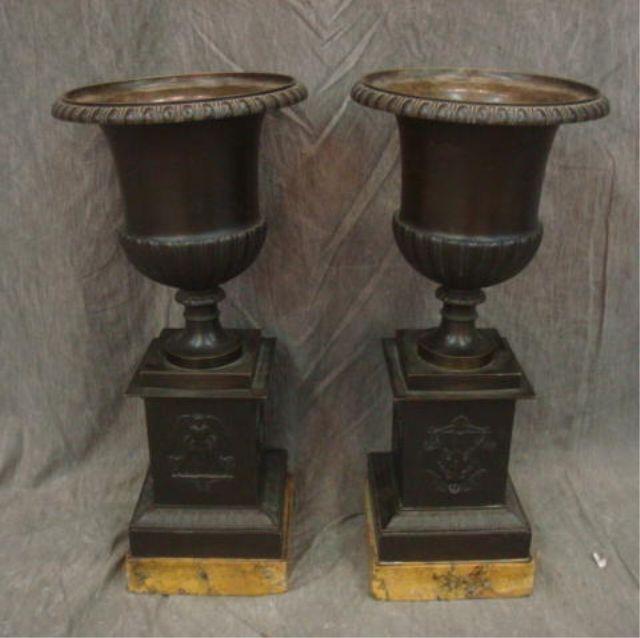 Pair of Bronze Urns on Marble