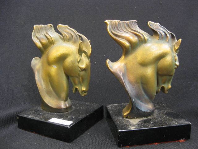 Pair of Bronzed Deco Horsehead