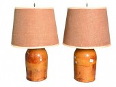 PAIR OF BROWN GLAZED TWO GALLO