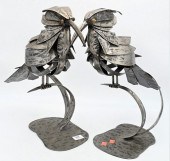 PAIR OF BRUTALIST METAL BIRDS,