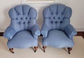PAIR OF BUTTON TUFTED BLUE UPH