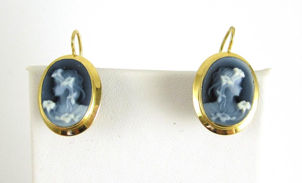 PAIR OF CAMEO AND EIGHTEEN KARAT