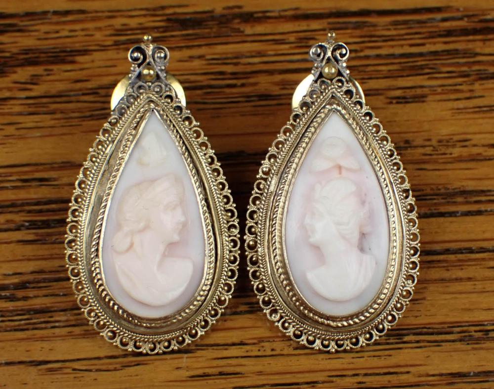 PAIR OF CAMEO AND FOURTEEN KARAT