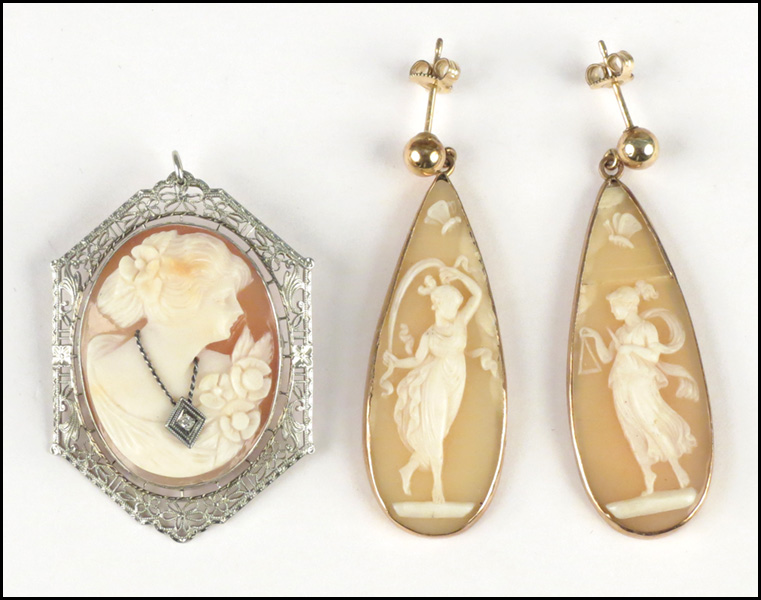 PAIR OF CAMEO EARRINGS. Togeher