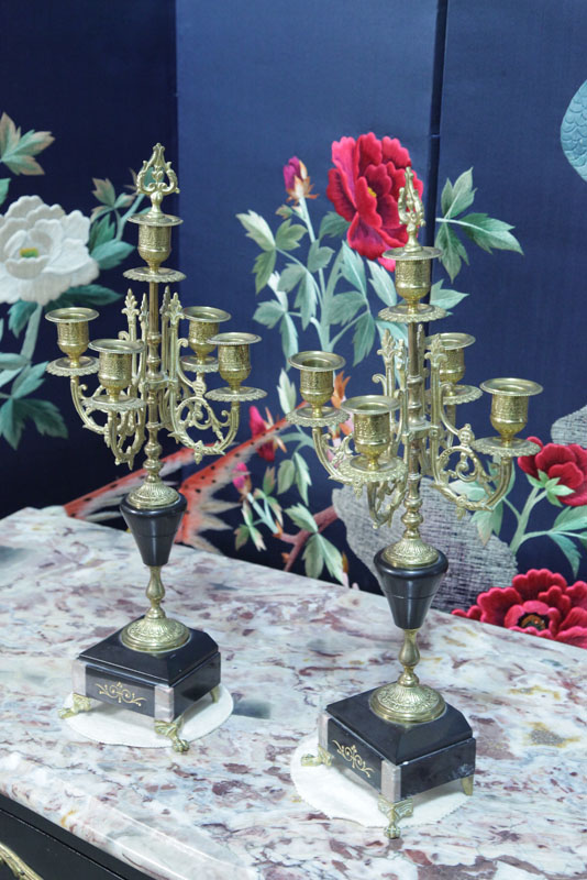 PAIR OF CANDELABRA. Onyx and
