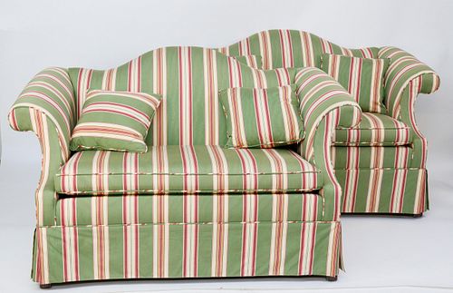 PAIR OF CANDY STRIPED UPHOLSTERED
