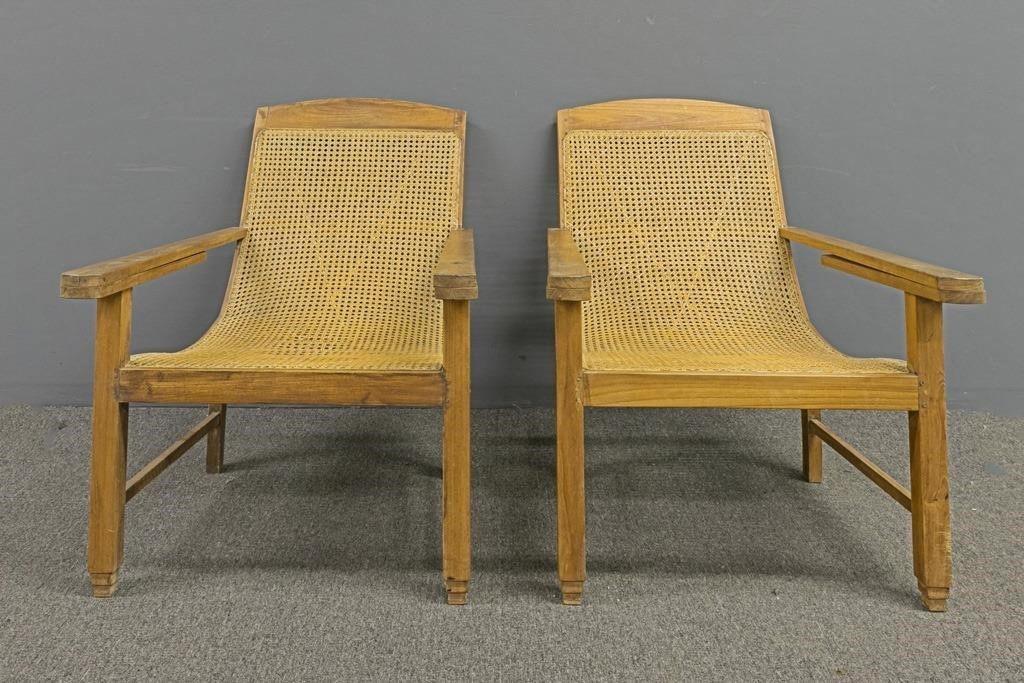 Pair of caned, mahogany