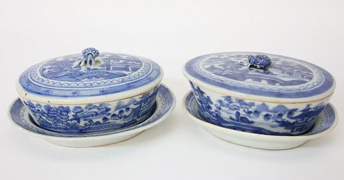 PAIR OF CANTON TERRAPIN DISHES,