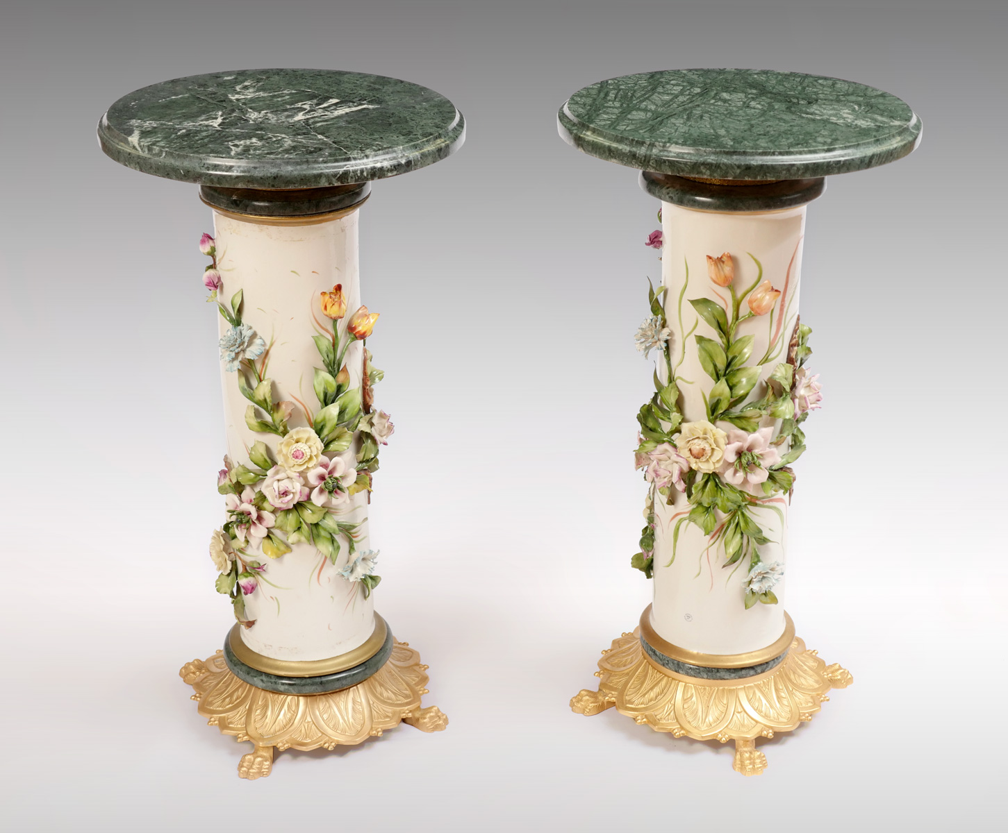 PAIR OF CAPO DI MONTE MARBLE TOP