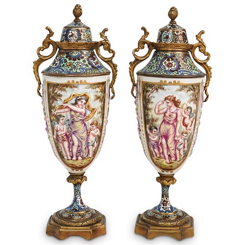 PAIR OF CAPODIMONTE CHAMPLEVE &