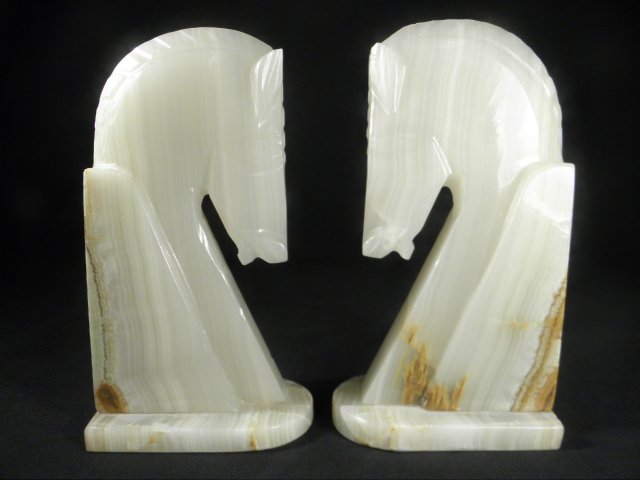 Pair of carved Alabaster horse head