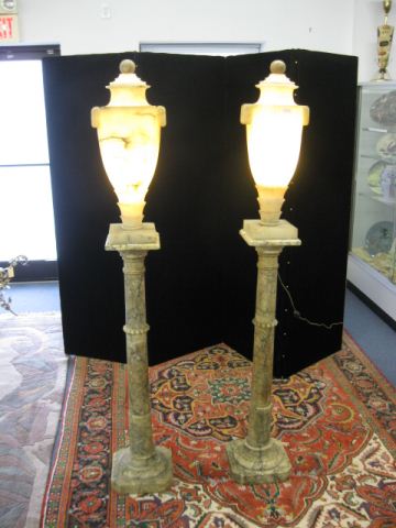 Pair of Carved Alabaster Lamps &