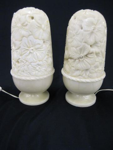 Pair of Carved Alabaster Lamps